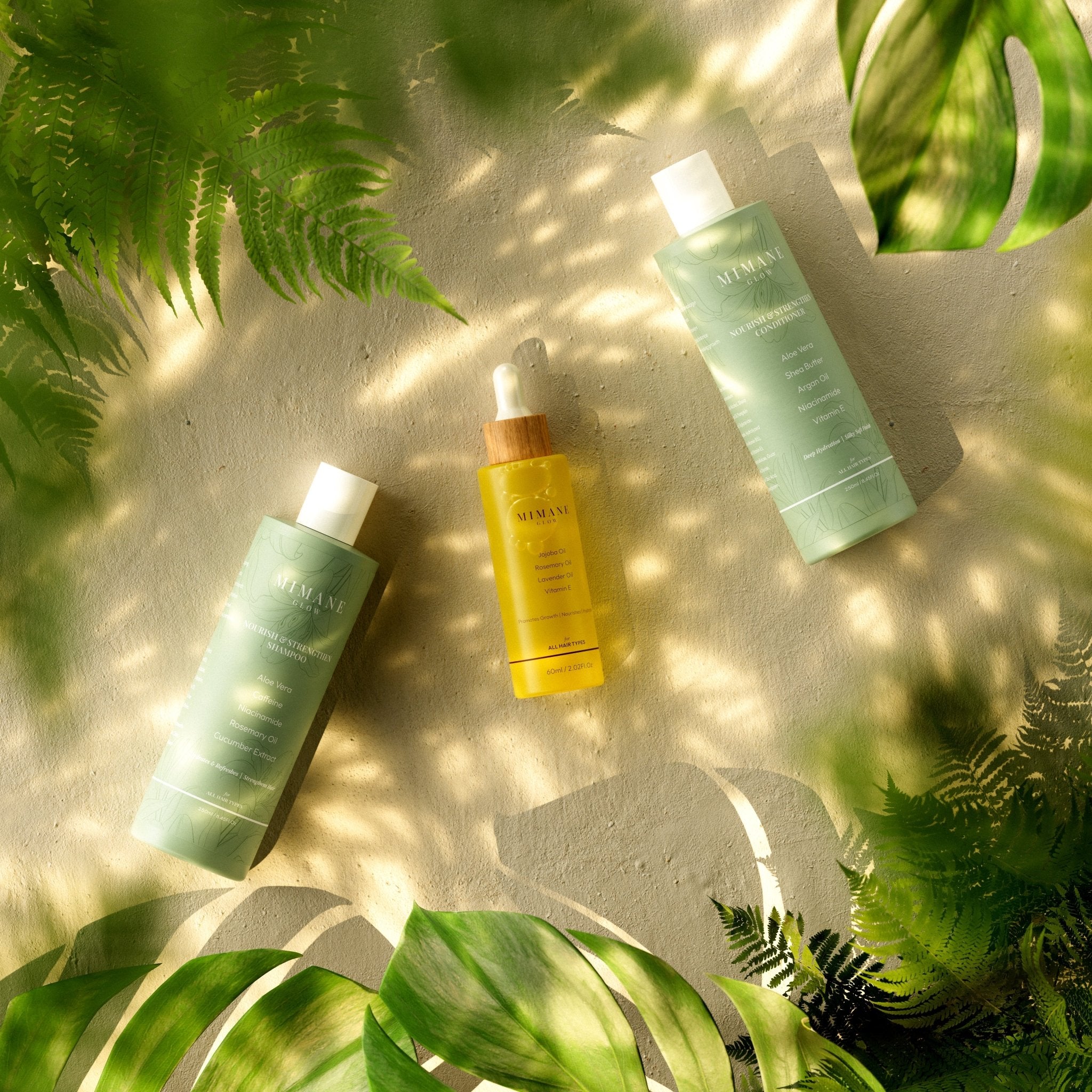 Mimane Glow Glow Kit — hair oil, shampoo, and conditioner set for natural luxury hair care