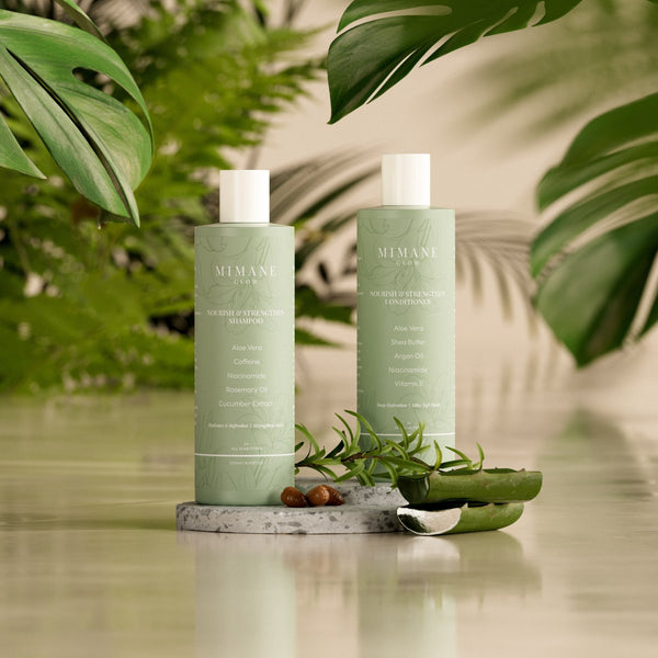Mimane Glow Nourish and Strengthen Duo — sulfate-free shampoo and conditioner set with shea butter and silk protein