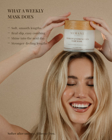 What a weekly mask does: soft, smooth lengths, real slip for easy combing, shine into the next day, stronger-feeling lengths